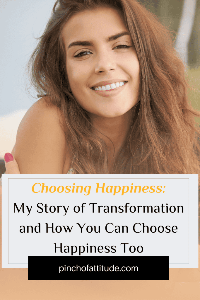 Pinterest - Pin with title "Choosing Happiness: My Story of Transformation and How You Can Choose Happiness Too" with smiling Latino woman.