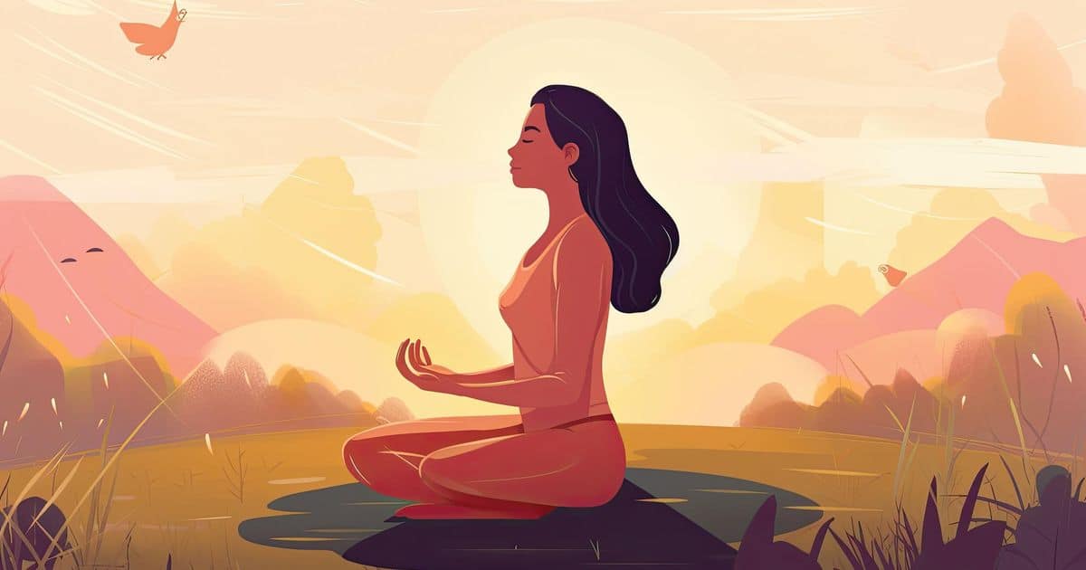 A woman meditating in a lotus position amidst the beauty of nature.