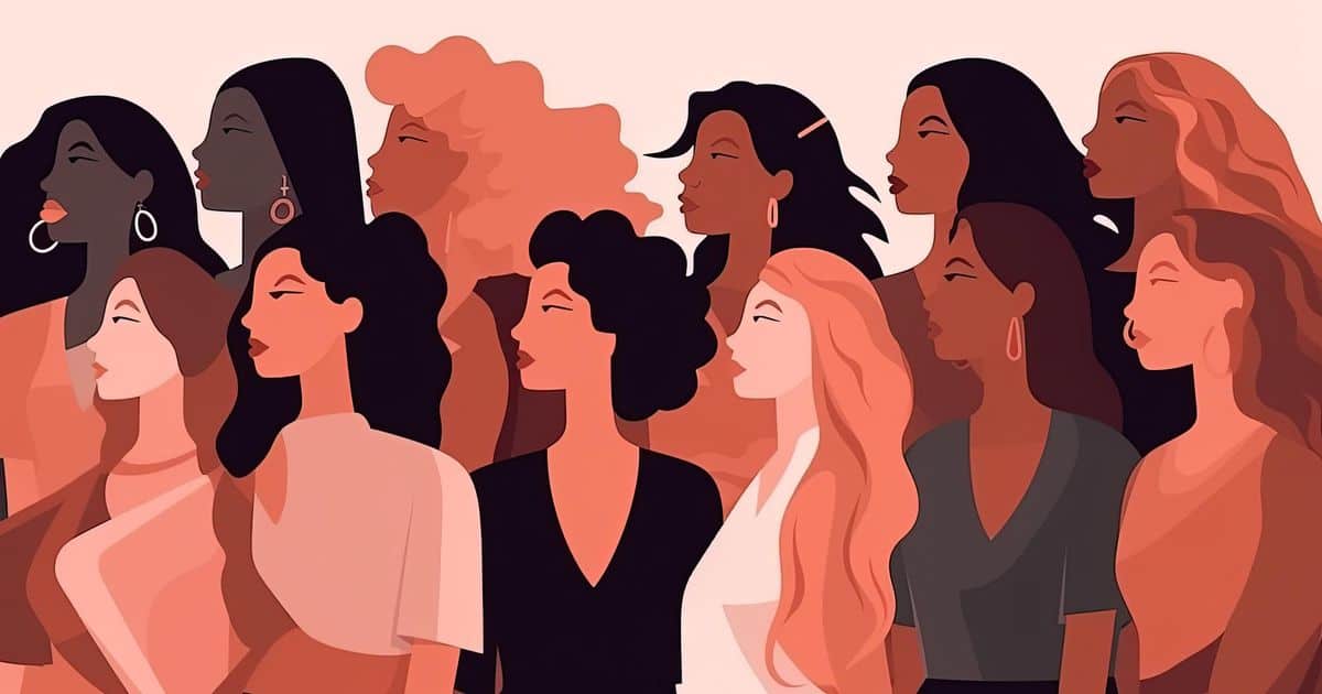 An illustration that features a group of women with varrying skin tones and facial features, all looking to the side.