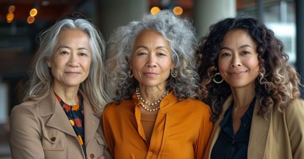 a picture of 3 woman smiling side by side showing different types of mothers with different kind of behaviours.