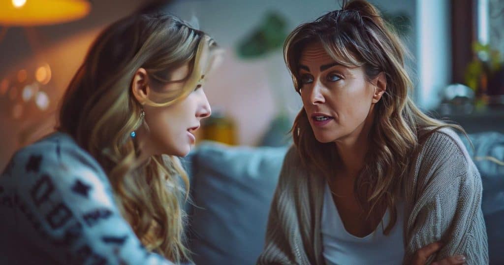a friend is advising another friend while sitting in her living room on how to deal with her narcissistic sister without creaing more problems.
