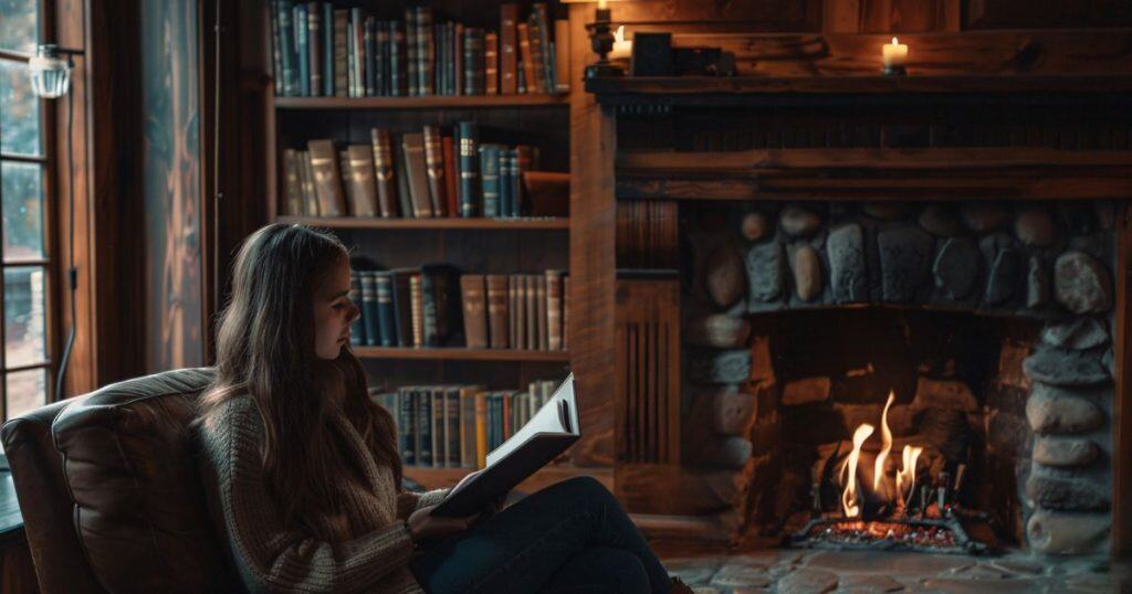 a woman sitting in an old library reading a book feeling at ease as she understood why her family side with the narcissists in her life.