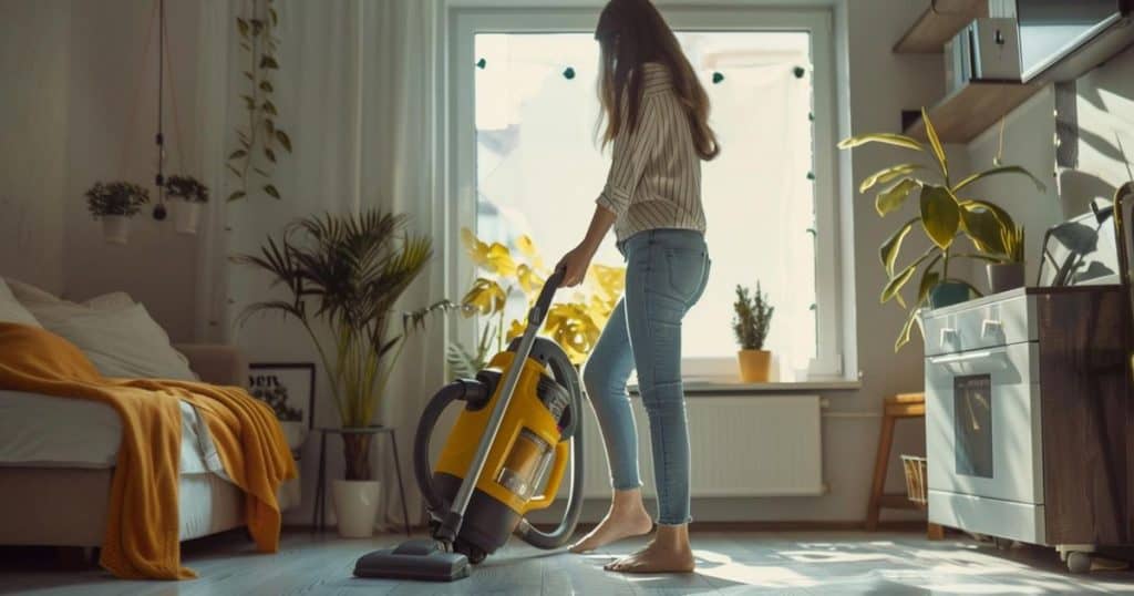 woman cleaning her apartment.