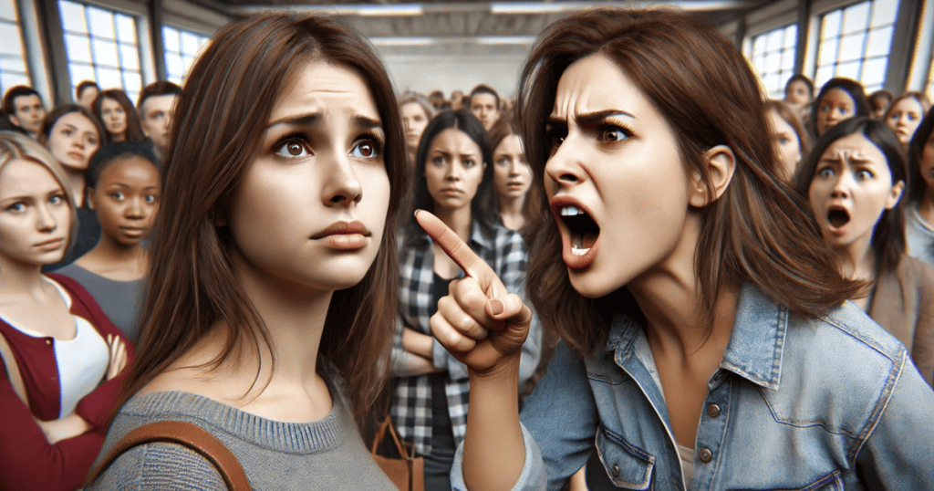 a girl yelling at another girl in front of everybody.