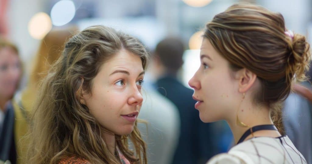 a woman is looking at her friend.