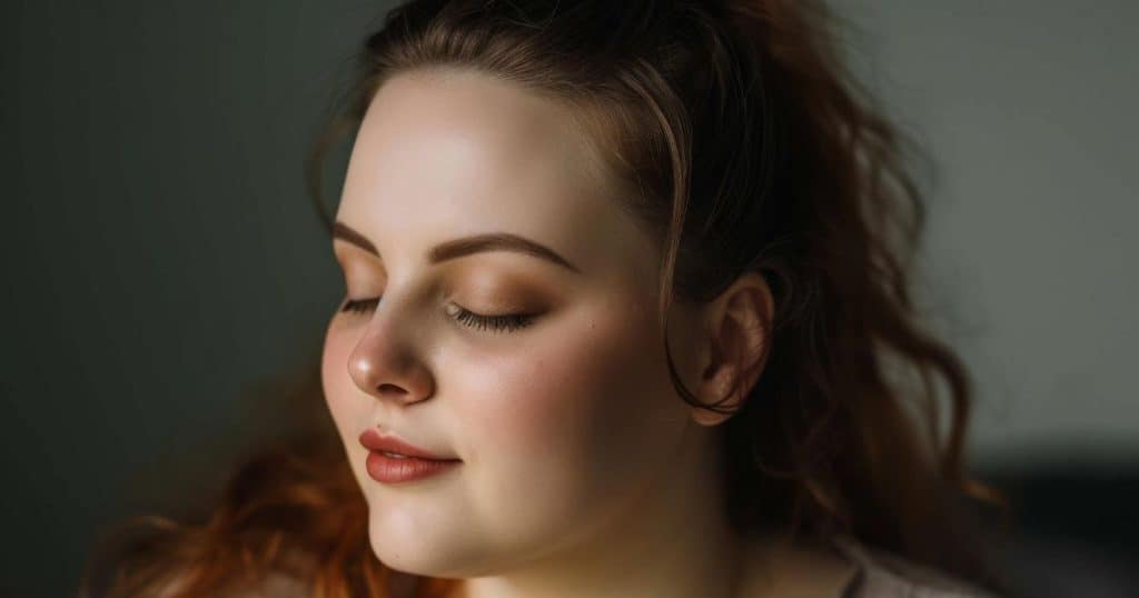 Portrait of a Beautiful Woman with Closed Eyes Portrait of a young plus size Caucasian woman 