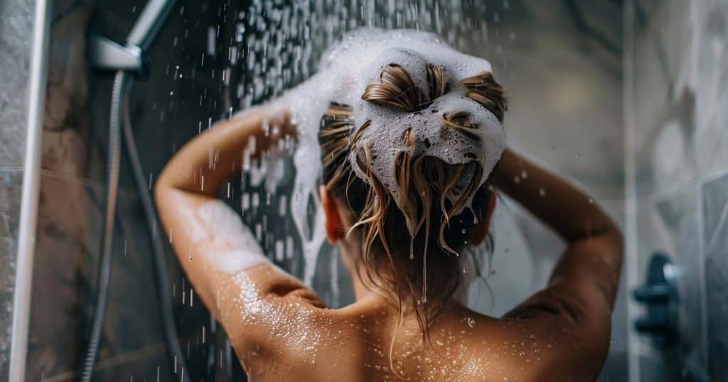 woman taking a cold shower