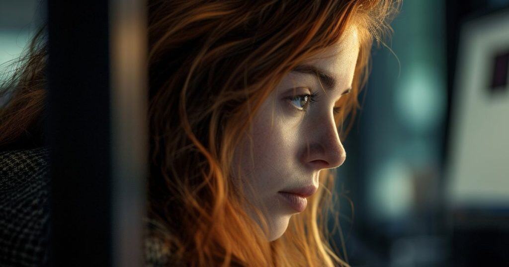 a closed up picture of a woman looking lost sitting on a bus.