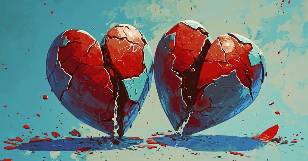 Picture of two broken hearts.