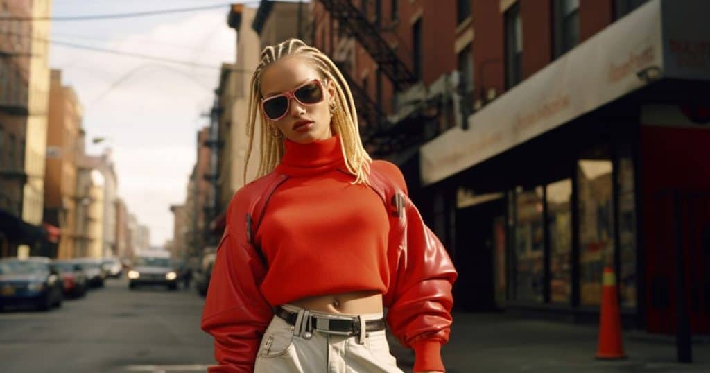 woman in sunglasses standing with attitude.