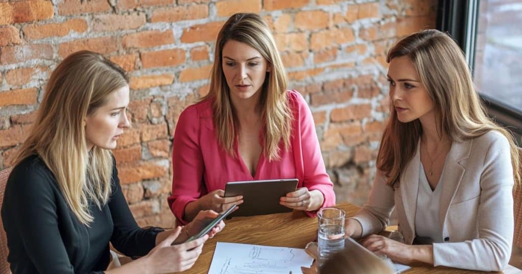 Women in meeting discussing about a project in casual business clothes.