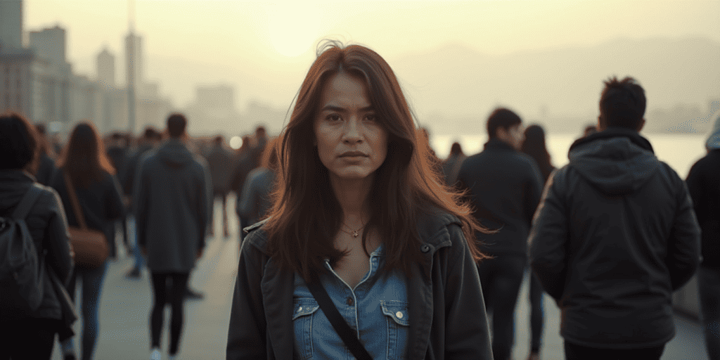 A woman standing in a crowd.