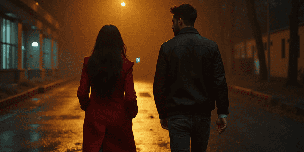 A woman walks away from her ex in silence after an argument, while he tries to keep talking, showing how narcissists unravel when their tactics stop working.