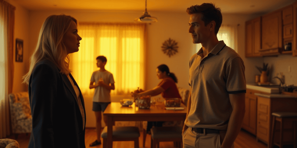 A brother mocks and smirks during a tense family argument while his sister looks confused and hurt, revealing how narcissists weaponize your pain.