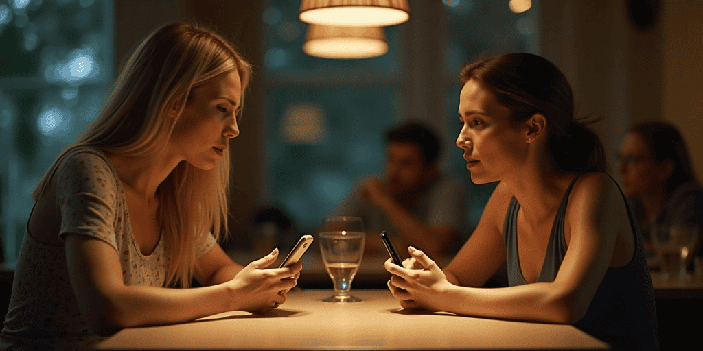A narcissistic sister plays the victim while talking to her younger sister at a cafe while her sibling watches in disbelief, realizing she’s being guilt-tripped instead of heard.