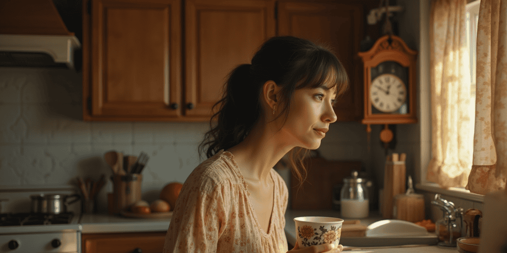 A narcissistic relative keeps going while a woman glances calmly, letting them ramble without giving them satisfaction.