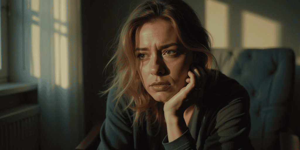 a woman looking sad sitting alone as she chose to stay quiet about her narcissistic abuse.