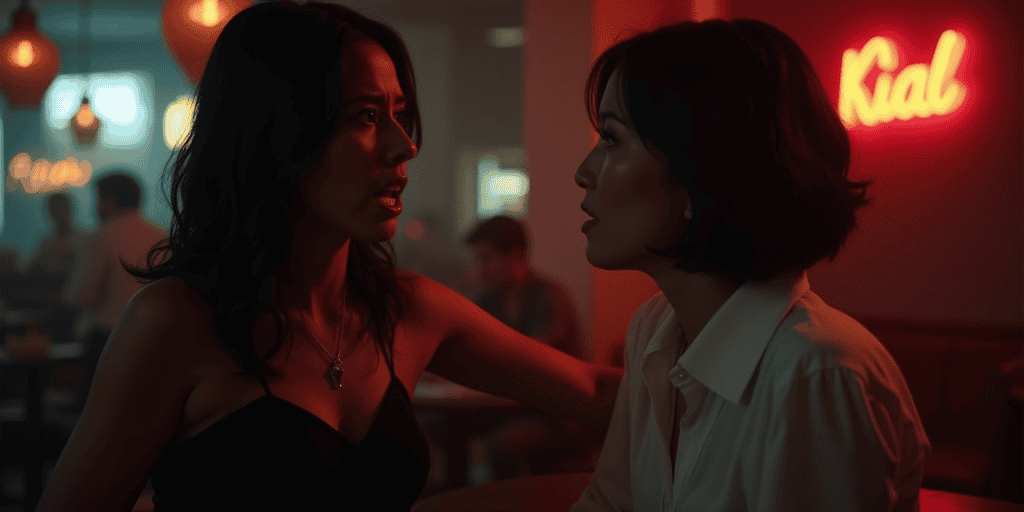 A woman calmly but firmly responds to her narcissistic friend gaslighting her in a heated moment, holding her emotional ground without being pulled into the blame game.