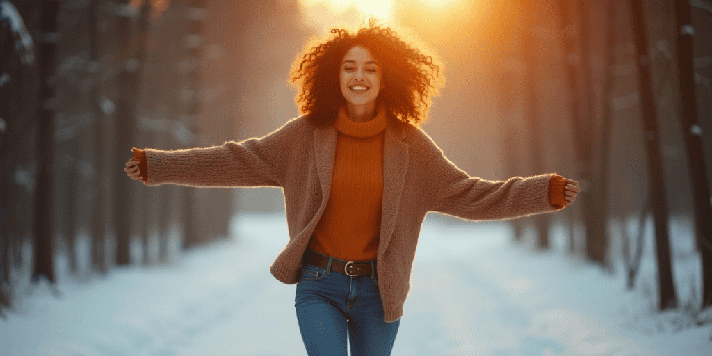 a woman running with both arms open smiling through a quiet forest feeling free as she works on her self-worth after leaving narcissists.