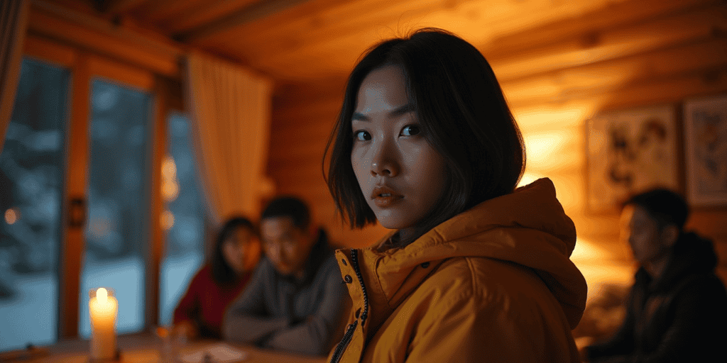 A woman sits apart at a family gathering, stunned as a relative retells her past with twisted details everyone else accepts as truth.