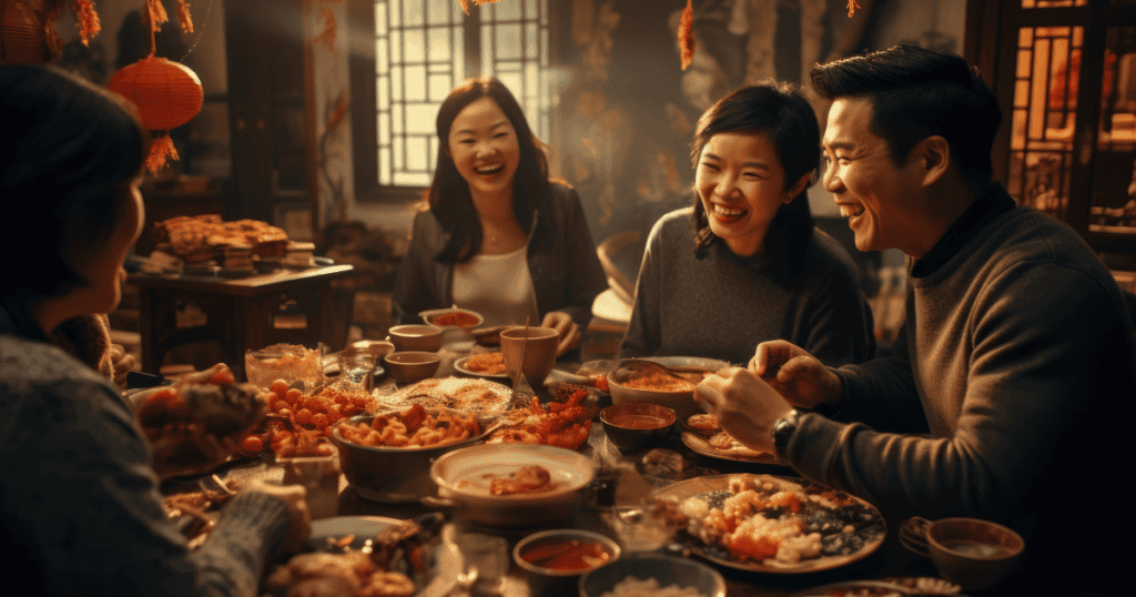 A family gathers around a festive dinner table, laughter filling the room, symbolizing the difference between forgiveness as an inner act of release and reunion as a chosen—yet not always safe—return to relationship.