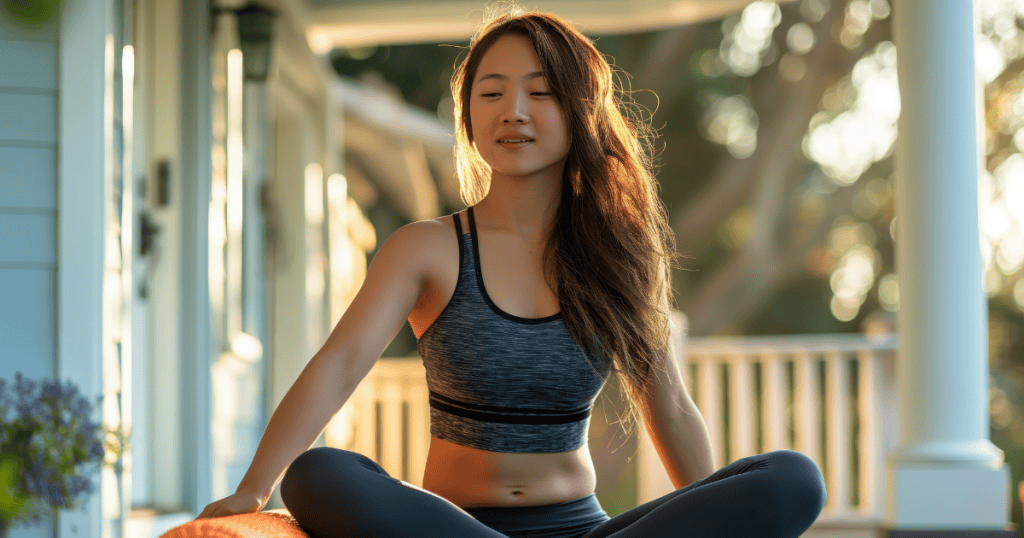 A woman meditating in the morning light, representing the shift from people-pleasing niceness to inner strength, a powerful stance against narcissistic control.
