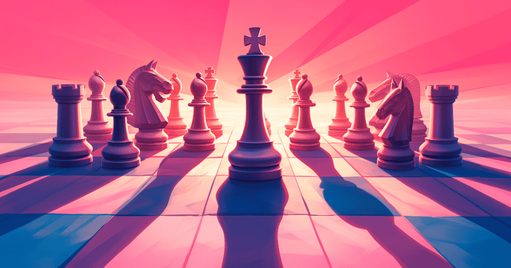 A glowing chess king stands surrounded by other pieces on a radiant board, symbolizing how letting go becomes a survivor’s ultimate checkmate move.