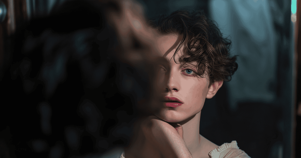 A person gazes thoughtfully into a mirror, symbolizing the strength to see oneself clearly despite others’ distorted judgments.