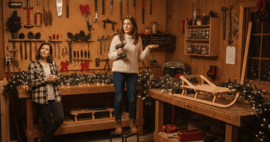 Two women are standing in a decorated workshop surrounded by tools and wood projects; their fixed worldview is unlikely to shift with argument.