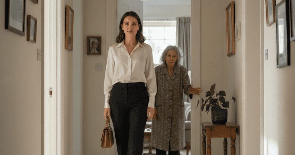 A woman walks away down a hallway past an older, distressed woman; recognizing a recurring dynamic allows one to disengage from manipulative interactions.