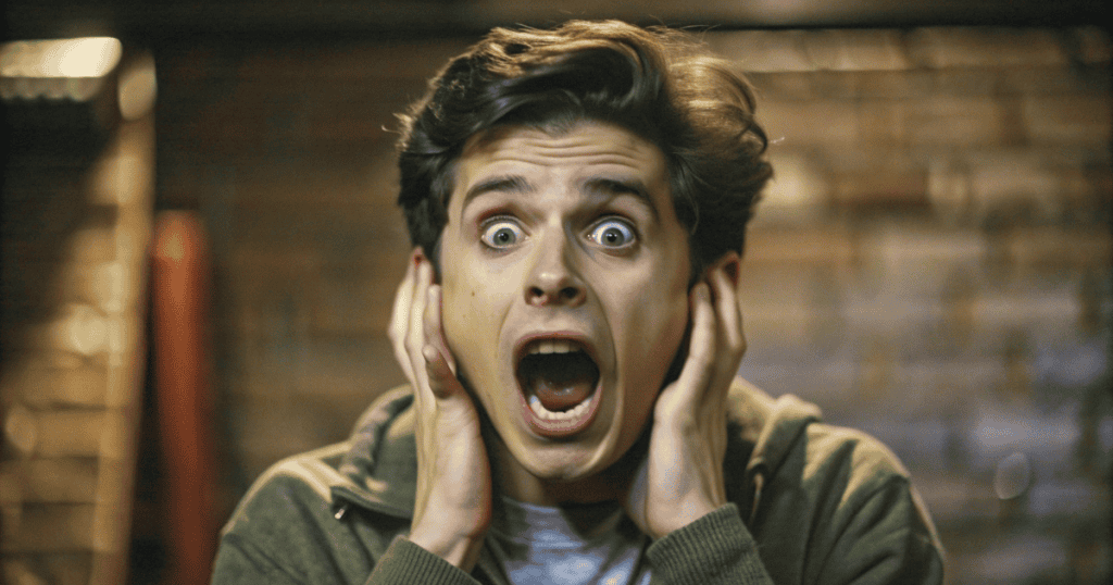 A man grips his face with wide eyes and an open mouth, capturing the shock of a sudden and complete loss of influence.