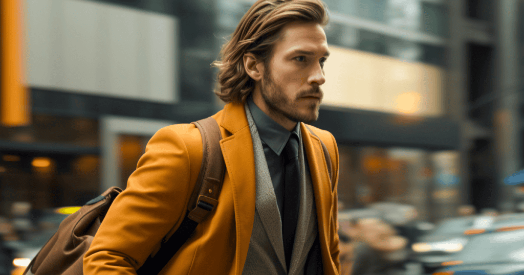 A well-dressed man walks briskly through a crowded, blurred urban environment, moving forward with a resolve that suggests the fog is finally beginning to lift.