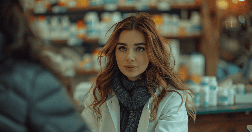 A woman maintains a steady, neutral expression while looking at someone off-camera, signaling a refusal to engage in the surrounding drama.